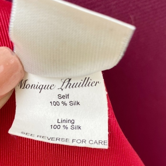 Monique Lihuillier Red 100% Silk High Waist Pencil Skirt Size 8 - Picture 7 of 9